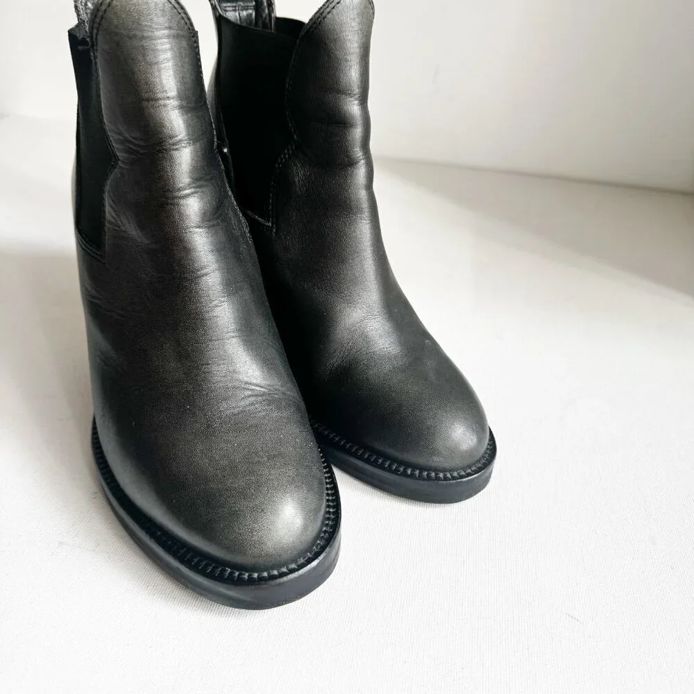 ACNE Black Gunmetal Grey Short leather Booties 38